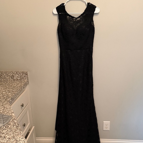 Morilee Black Lace Mermaid Hem 696 Maxi Event Dress with Satin Waist Tie. Size 8 - Picture 9 of 16